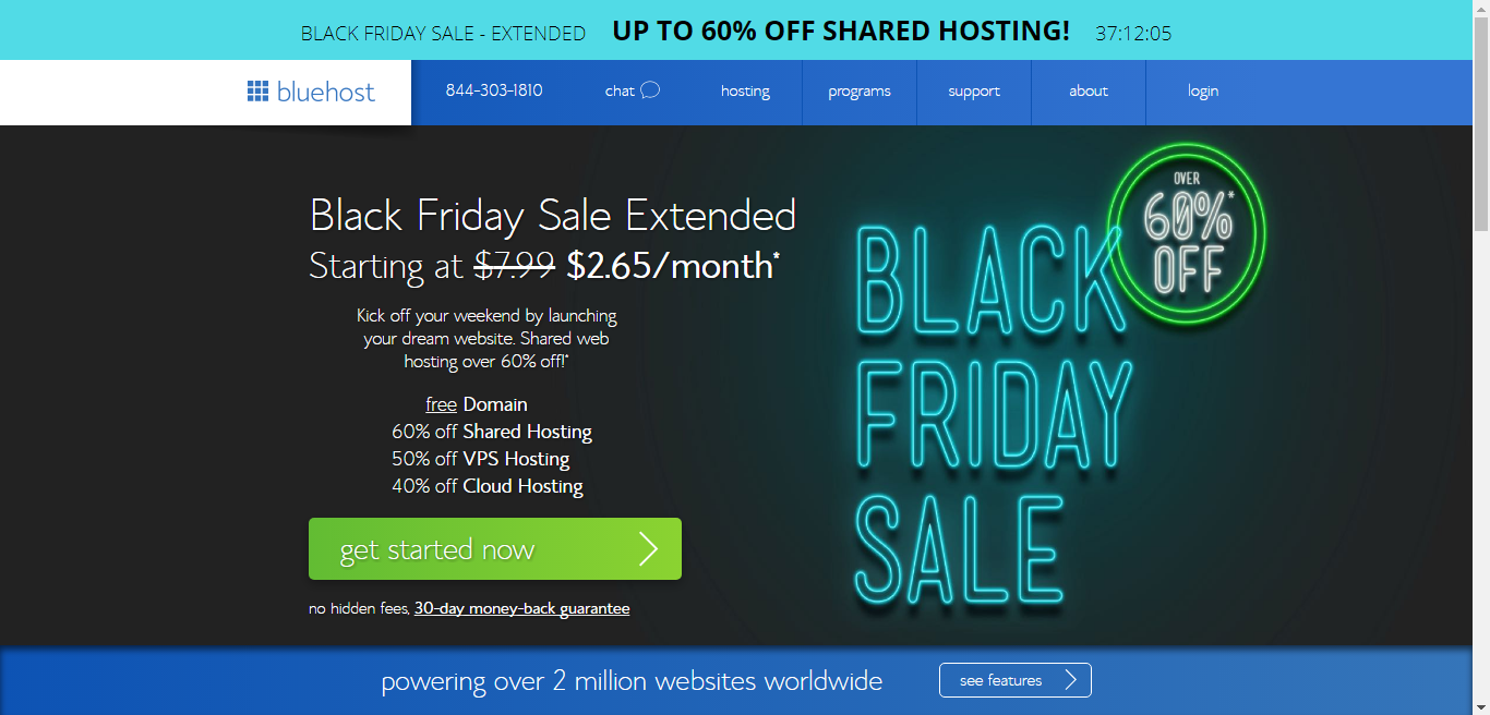 Black Friday Cyber Monday Discount Offer on BlueHost Shared Hosting