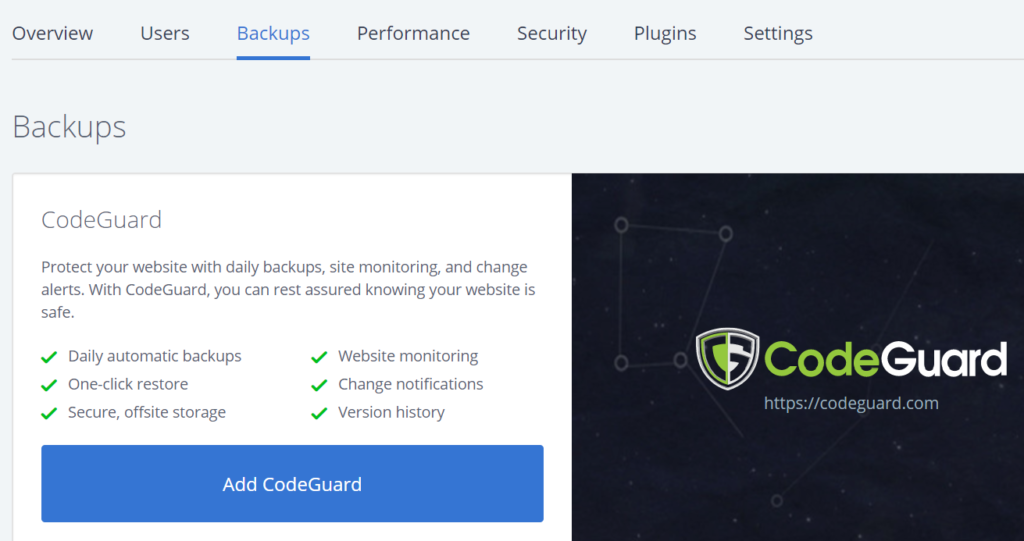 Bluehost Codeguard for Daily Automatic Backups
