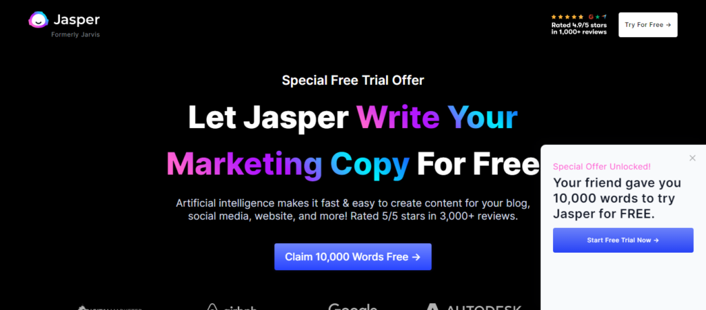 Steps for free trial of Jasper.ai software