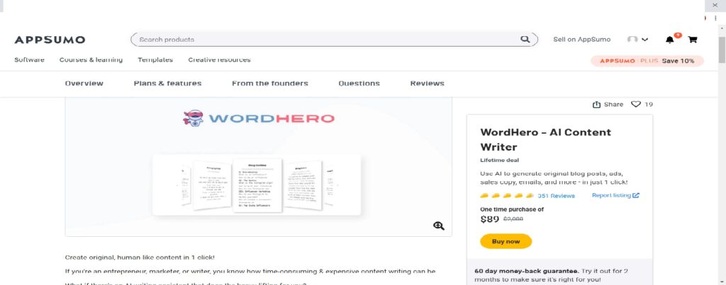 WordHero AppSumo Lifetime Deal November 2022